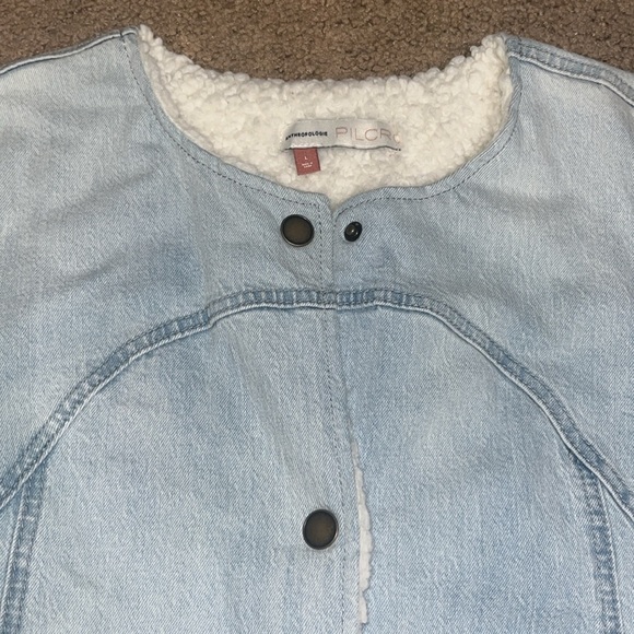 Anthropologie Pilcro Reversible Sherpa Denim Duster Coat Large - Picture 3 of 11